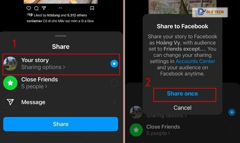 Nhấn Chỉ chia sẻ lần này và Chia sẻ
