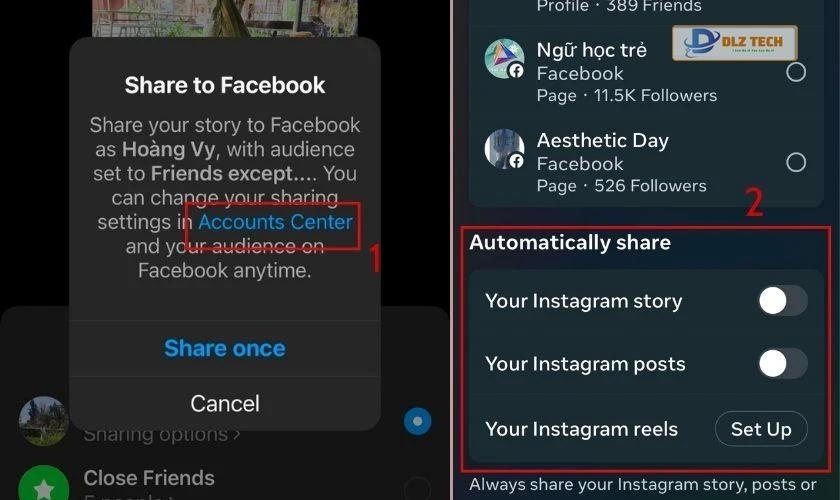 Chia sẻ story từ Instagram sang Facebook