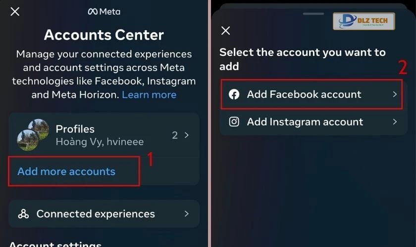Chọn Thêm tài khoản Facebook