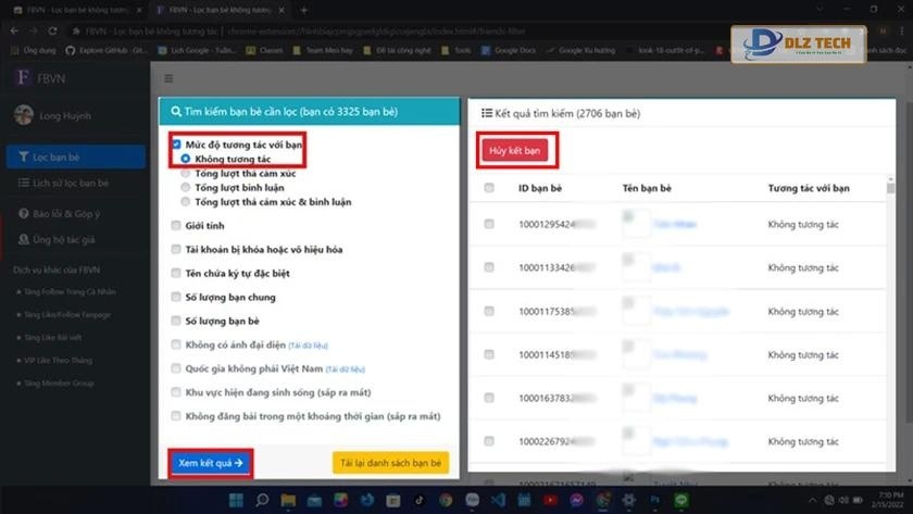 Lọc bạn bè không tương tác bằng FBVN