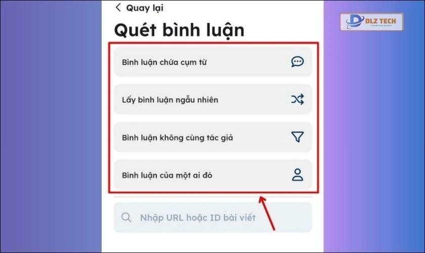 Chọn Bình luận chứa cụm từ