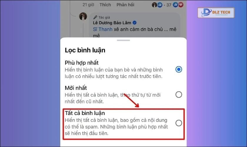Chọn Tất cả bình luận