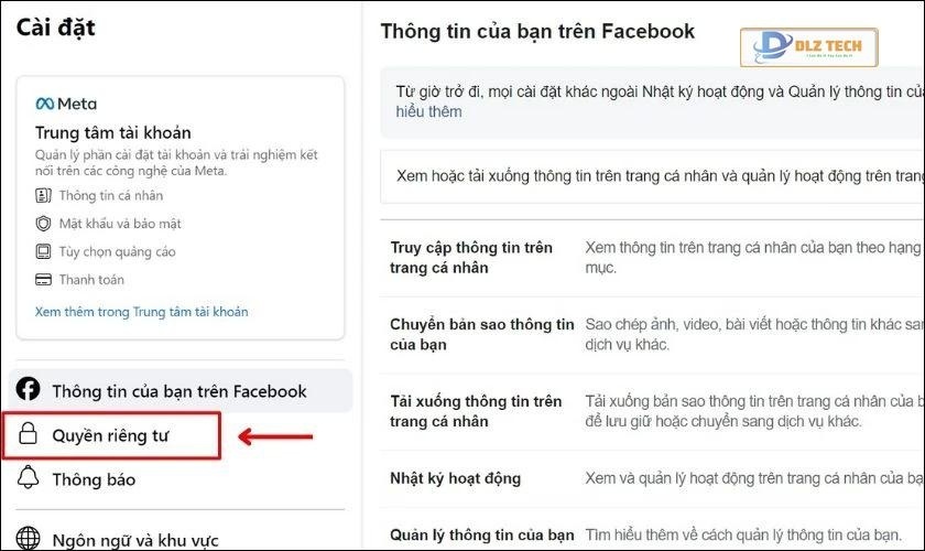 Chọn Quyền riêng tư