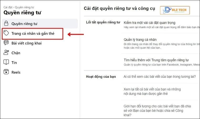 Chọn Trang cá nhân và gắn thẻ