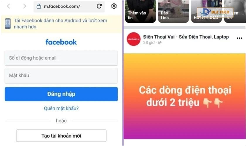 Đăng nhập tài khoản Facebook