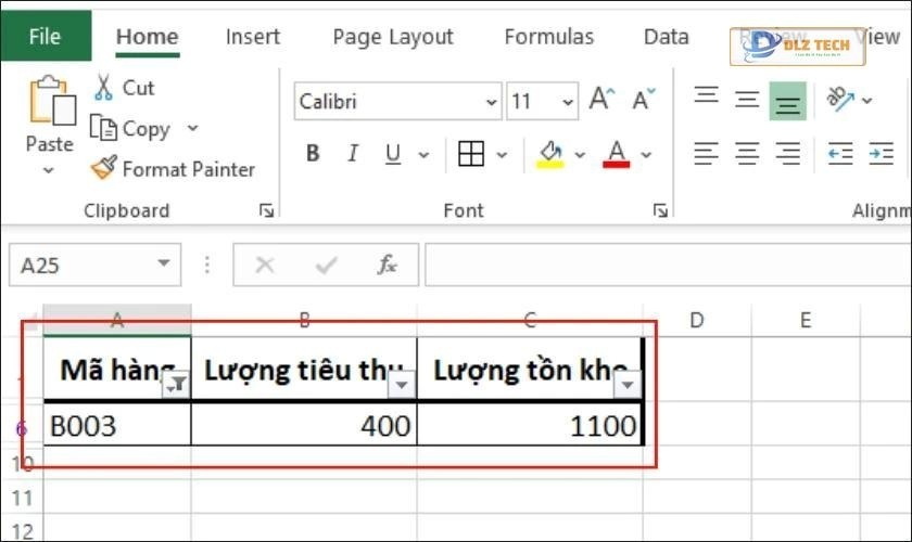 Hiển thị dữ liệu mã hàng B003