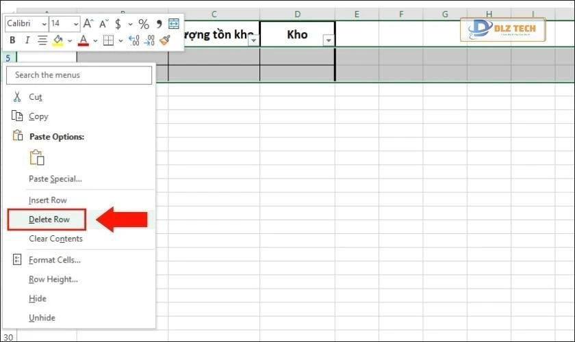 xóa dòng trống trong bảng tính