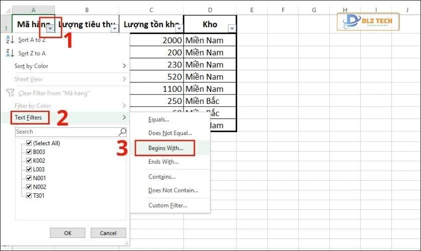 cách lọc dữ liệu ký tự