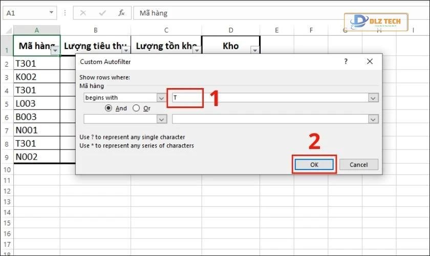 cách lọc dữ liệu ký tự trong bảng tính