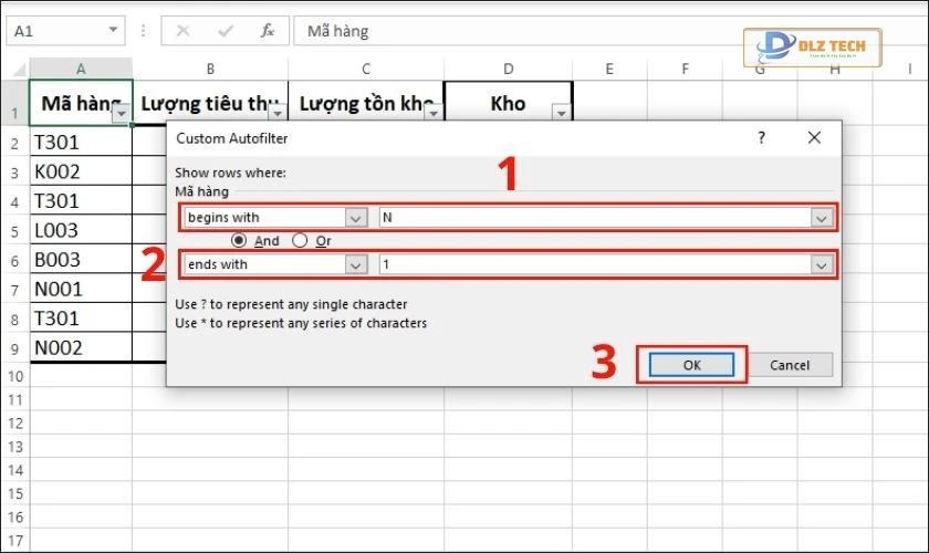 Kết quả lọc dữ liệu với 2 điều kiện