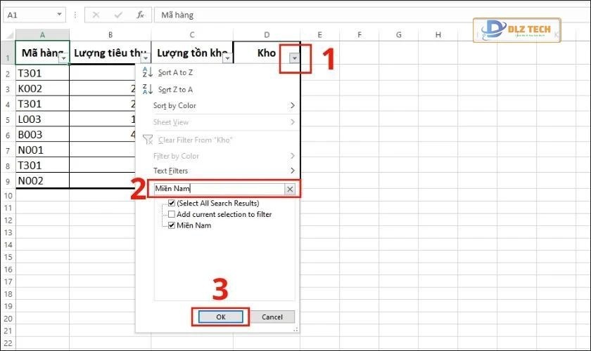 cách lọc dữ liệu tìm kiếm trong bảng tính