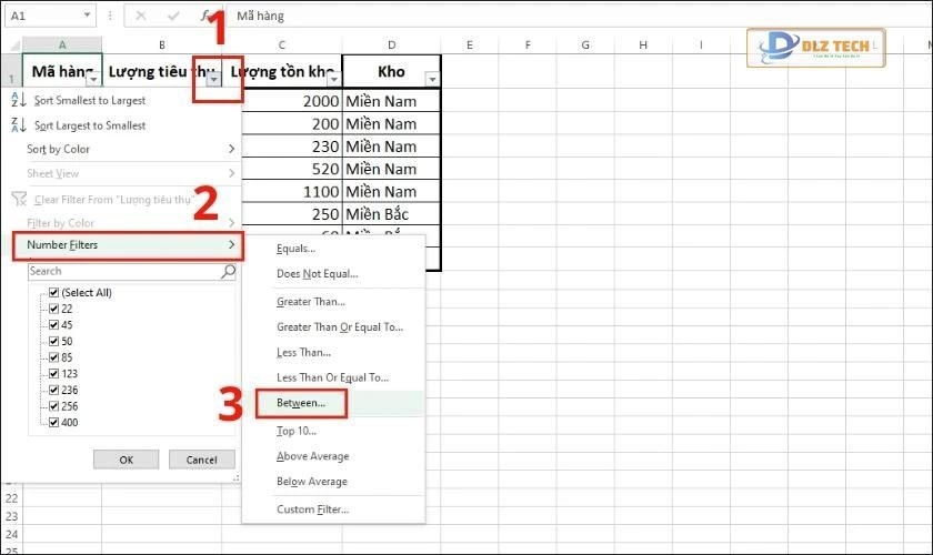 cách lọc dữ liệu số trong bảng tính