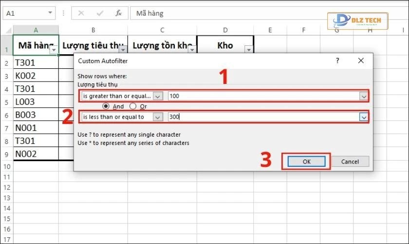 lọc dữ liệu số có điều kiện trong bảng tính