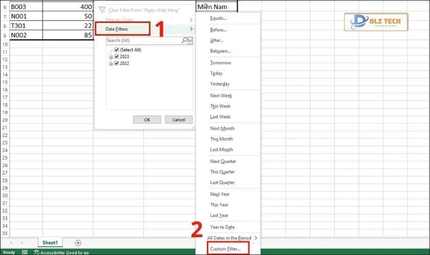 cách lọc dữ liệu ngày tháng trong bảng tính