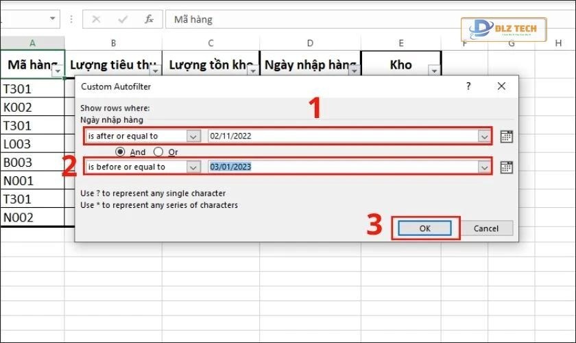 lọc dữ liệu ngày tháng trong excel