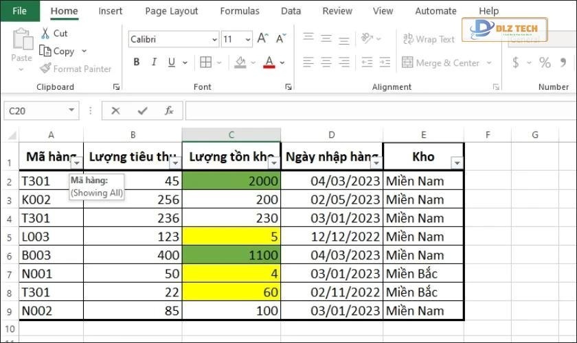 cách lọc dữ liệu màu sắc trong excel