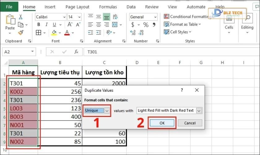 kết quả lọc dữ liệu trùng nhau
