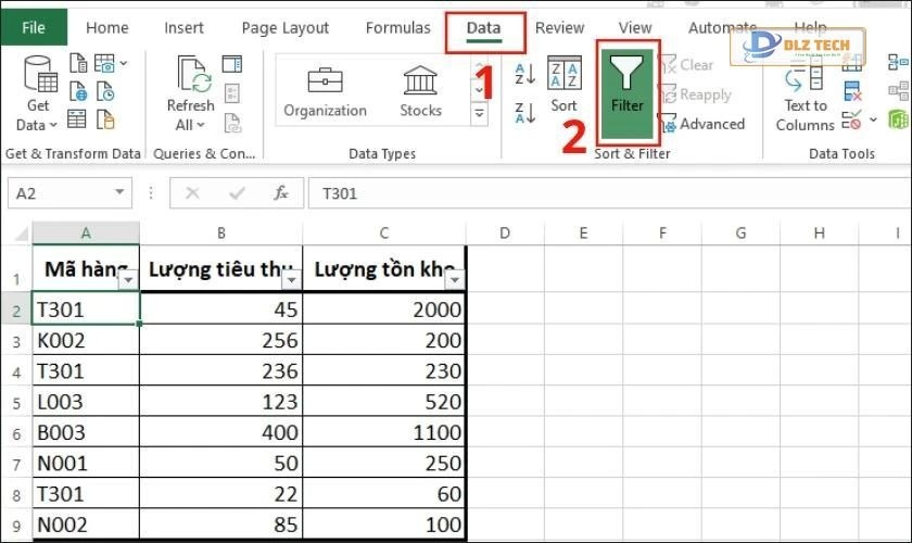Thêm công cụ Filter vào bảng tính Excel