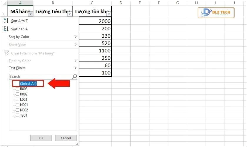 Cách lọc dữ liệu cho một hoặc nhiều cột