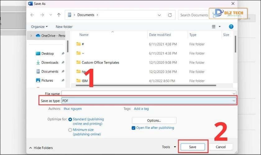 Cách lưu file Word dưới dạnh PDF