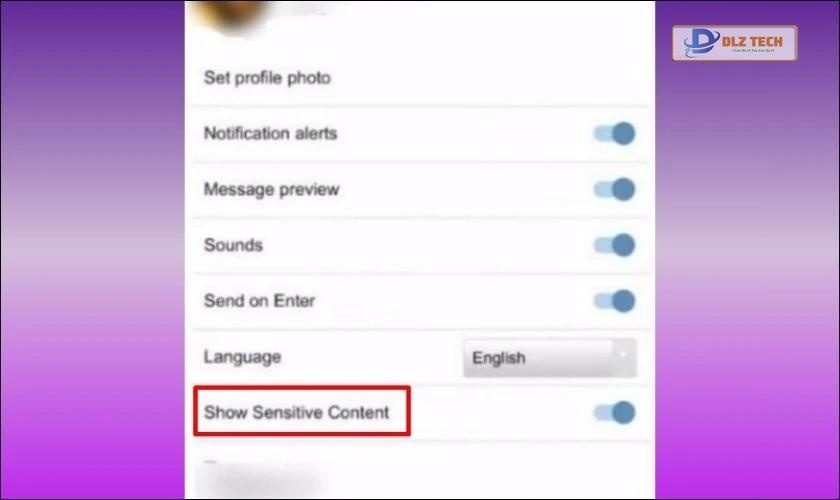 Chọn Show Sensitive Content