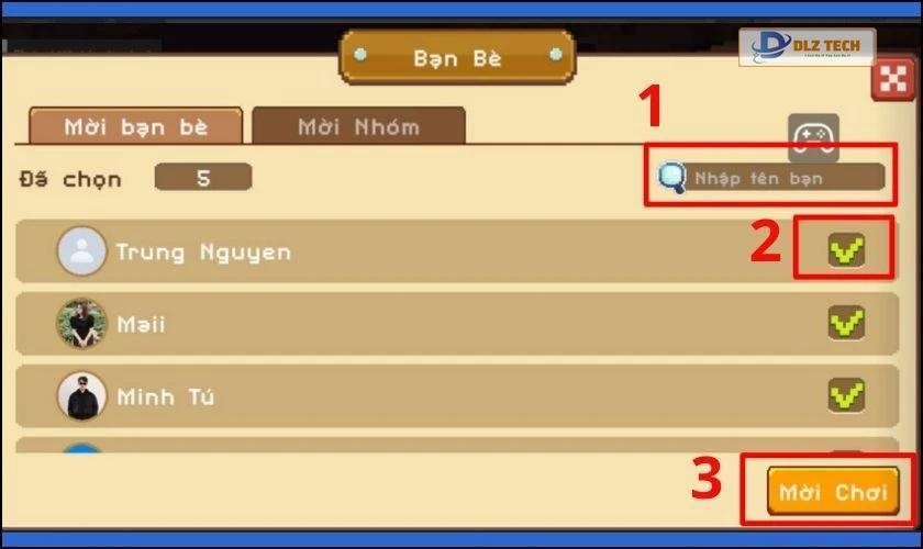 Nhập tên bạn bè Zalo và tích chọn gửi lời mời