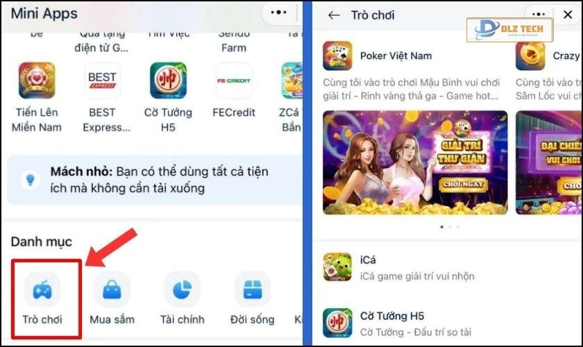 Bấm chọn vào tùy chọn Trò chơi (Game)
