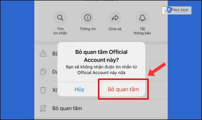 Chọn nút xác nhận Bỏ quan tâm