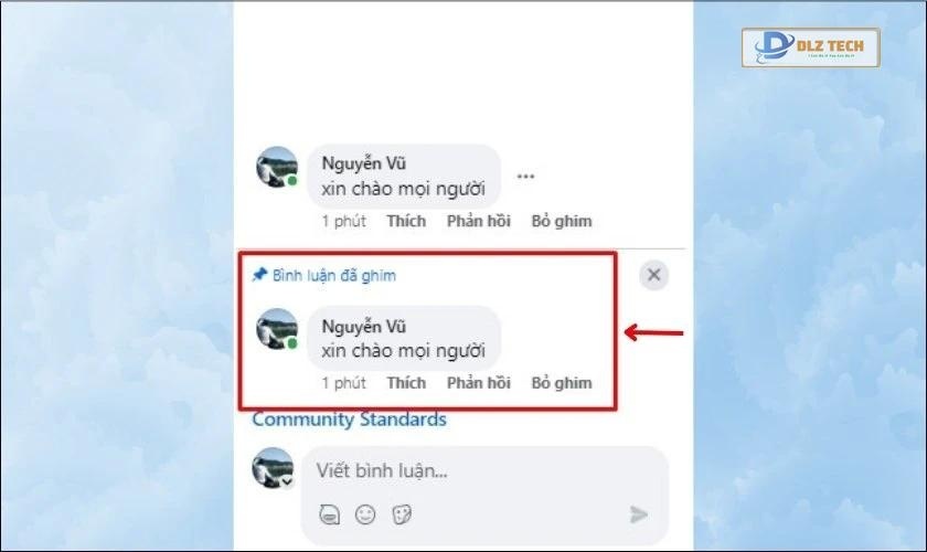 Nhấn vào mục Ghim ở phía dưới bình luận