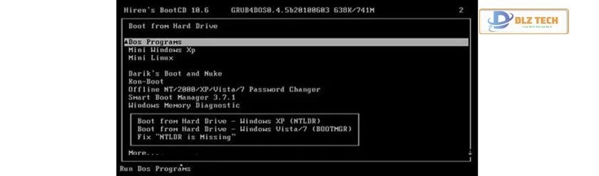 Giao diện BIOS hiện ra → Chọn mục Dos Programs.
