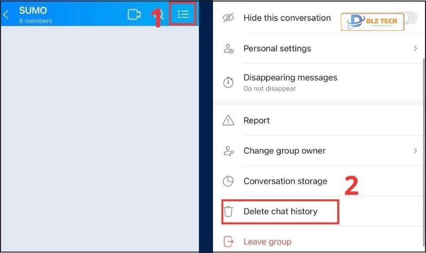 Tùy chọn Xóa dữ liệu trò chuyện/Delete chat history