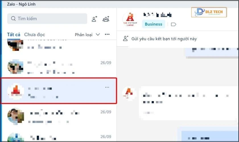 Chọn cuộc trò chuyện cá nhân hoặc nhóm mà bạn muốn xóa