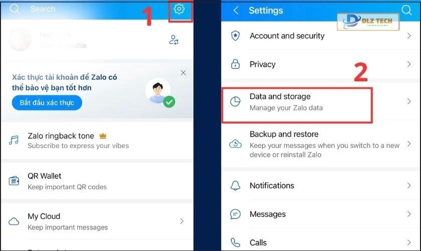 Vào tùy chọn Data and storage