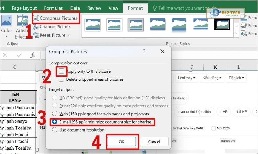 Nén ảnh để giảm dung lượng file Excel