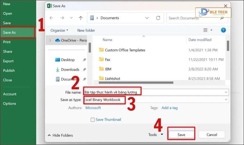 Lưu file dưới dạng Excel Binary Workbook