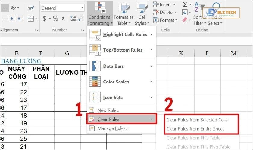 Chọn xóa định dạng cho một ô hay tất cả