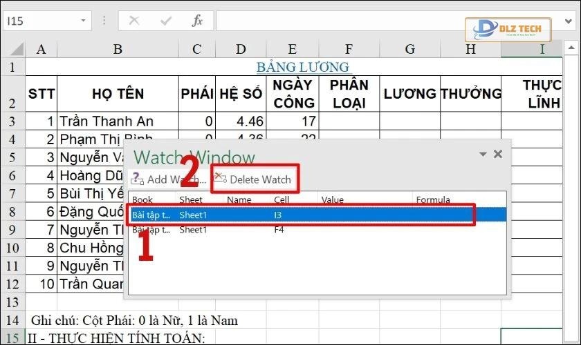 Chọn lệnh cần xóa
