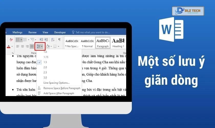 lưu ý khi thay đổi kích thước giữa các dòng trong word