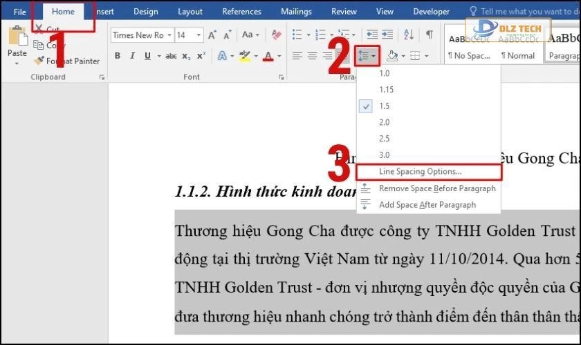 cách thay đổi khoảng cách dòng trong word