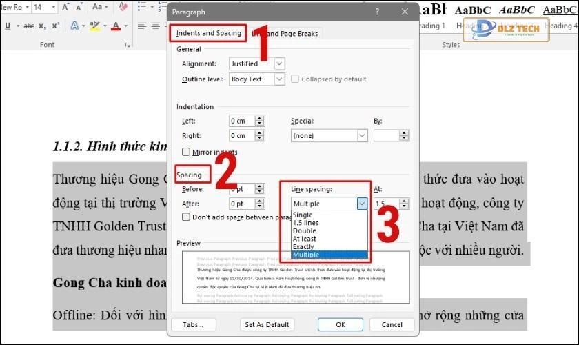 cách giãn dòng trong word bằng cách tự thiết lập thông số