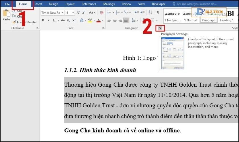 cách giãn dòng trong word tại tab home