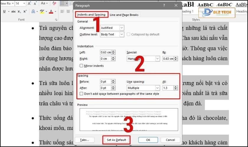 thay đổi khoảng cách các dòng cho toàn bộ văn bản