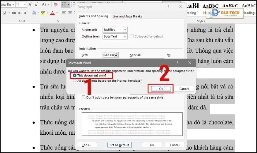 thay đổi các dòng cho toàn bộ văn bản