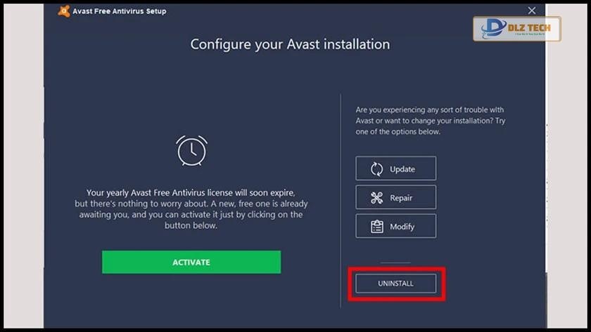 Gỡ Avast Free Antivirus qua Control Panel