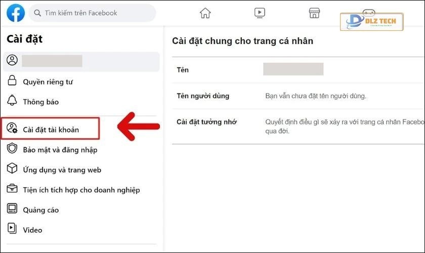 Nhấn vào Cài đặt tài khoản