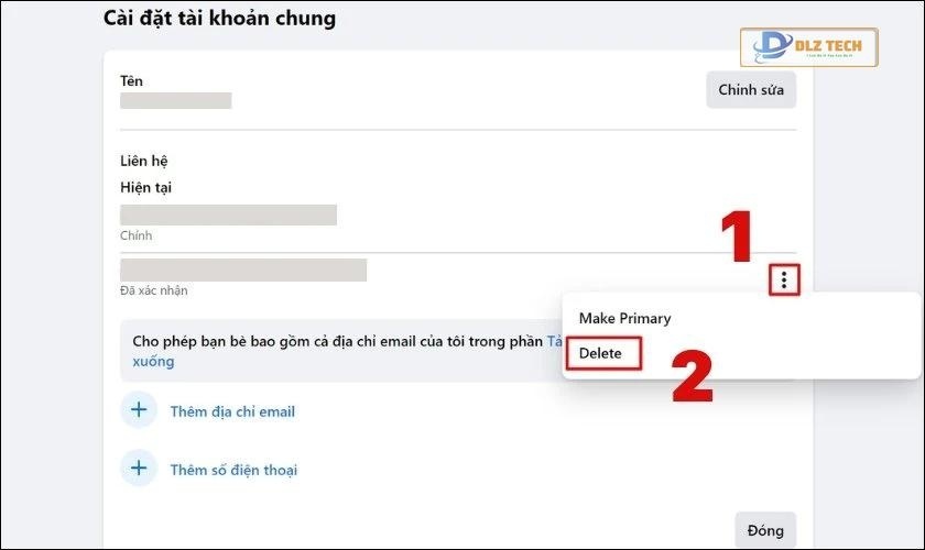 Tìm địa chỉ email, nhấn vào biểu tượng Ba chấm và chọn Delete