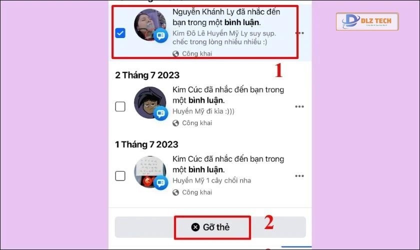 Có thể gỡ gắn thẻ khỏi bình luận không?