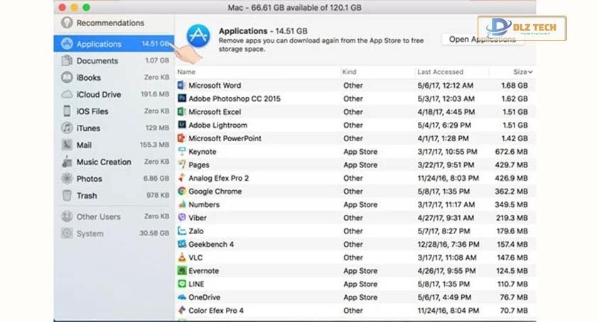 Chọn mục Applications