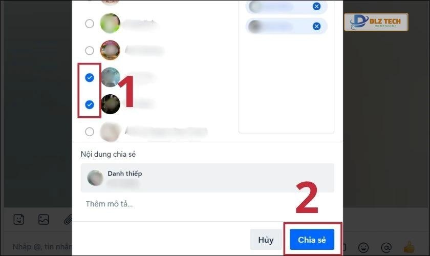 Bạn chọn một hoặc nhiều người sẽ nhận được danh thiếp