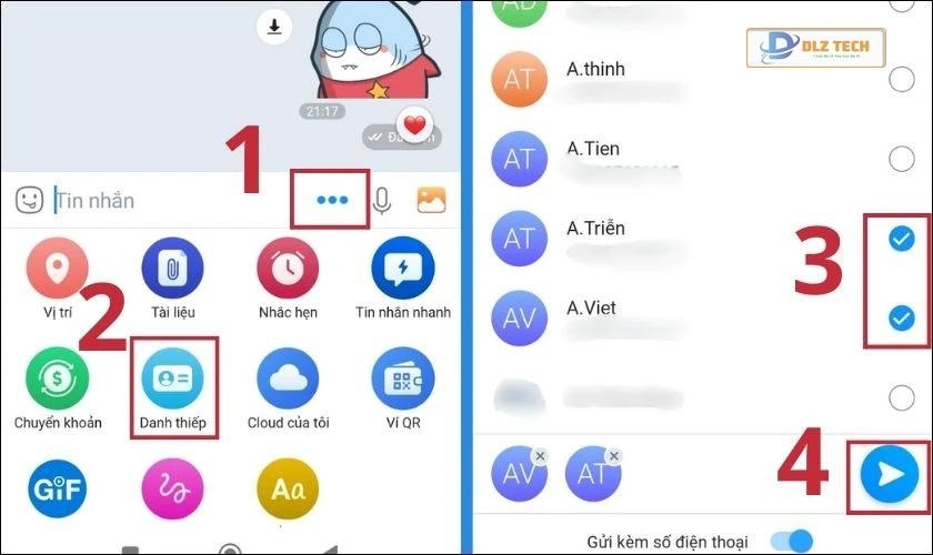 Cách gửi danh thiếp Zalo trên điện thoại